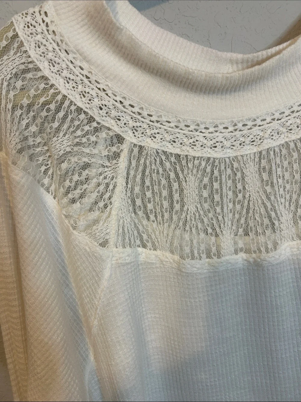 Free People Spring Valley Thermal Top Womens Lace Waffle Knit Boho